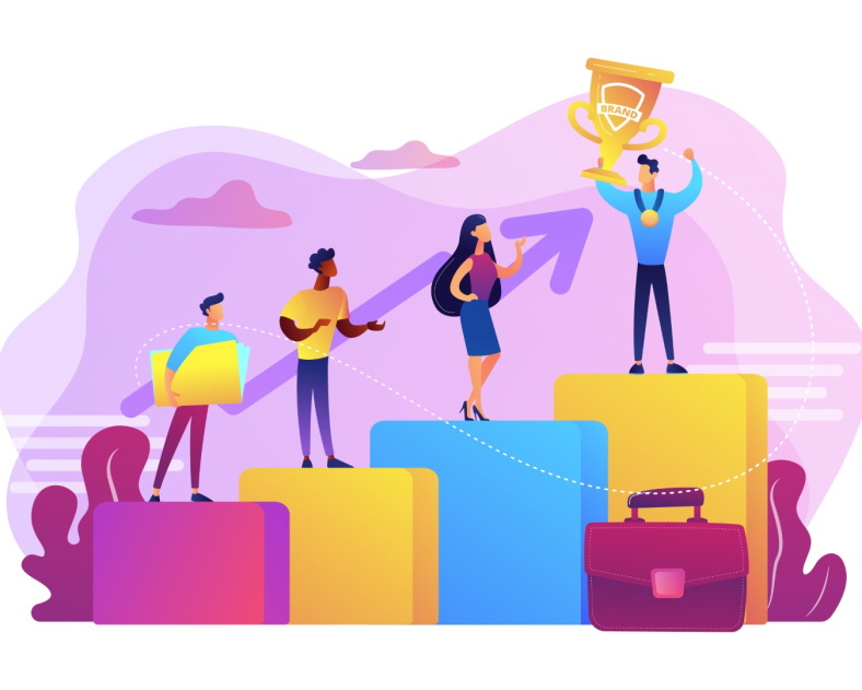 Best worker, specialist. Event sponsorship. Employee victory. Branded competition, marketing competitive event, contests organized by brand concept. Bright vibrant violet vector isolated illustration